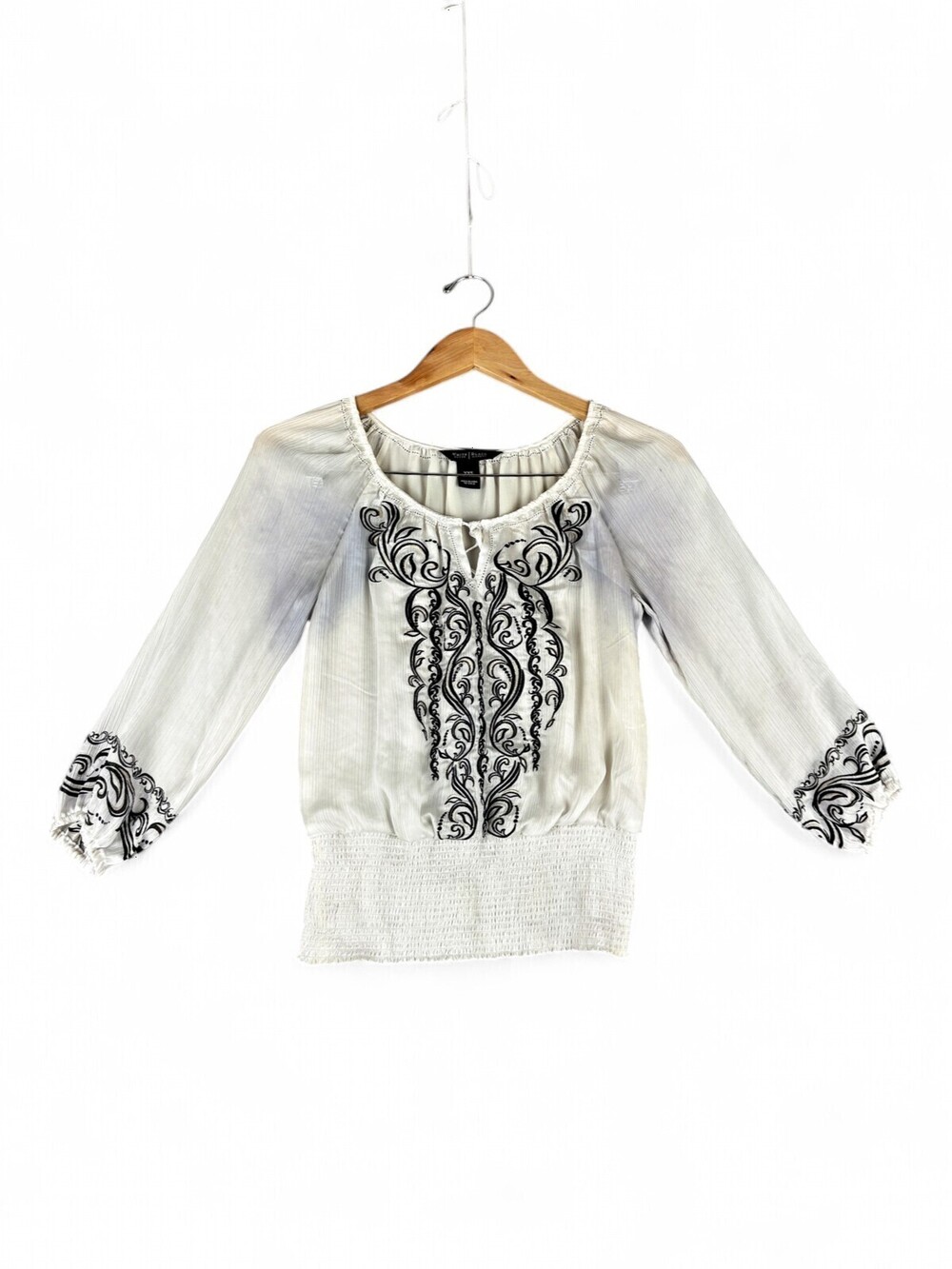 White House Black Market Embroidered Peasant Blouse XXS
